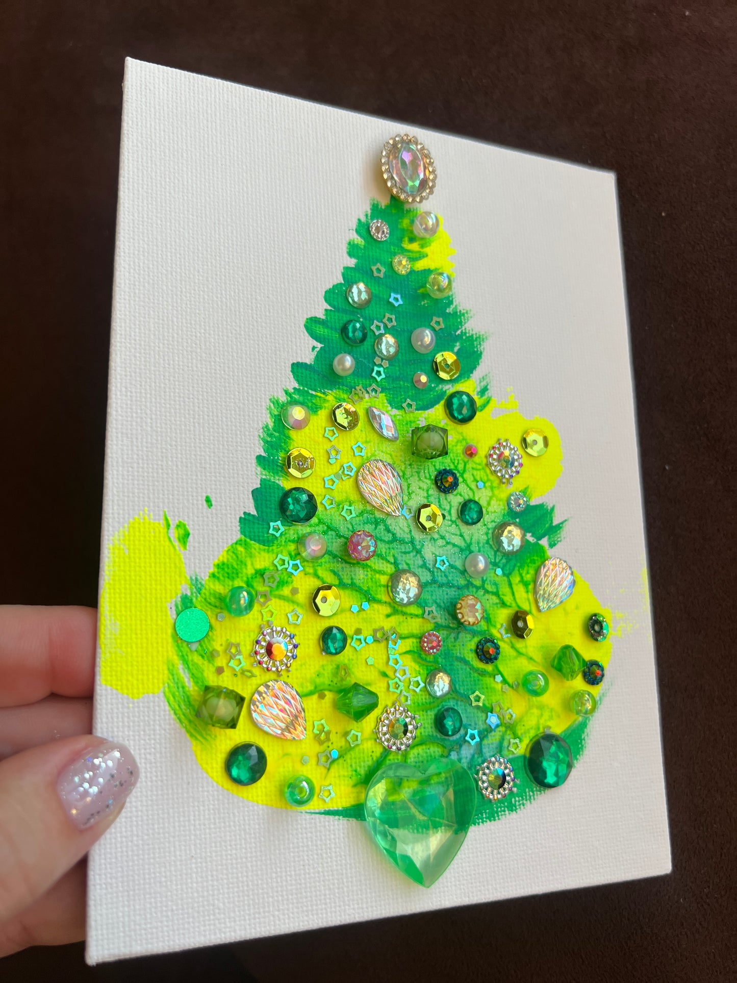 Lime & Teal Jeweled Christmas Tree – 5x7 Original painting