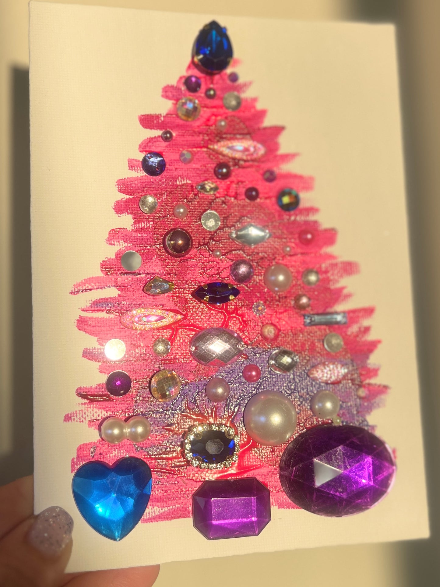 Handmade Textured Pink Christmas Tree Art – 5x7" (12.7x17.8 cm) Canvas Board