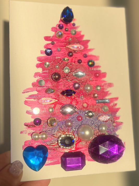 Handmade Textured Pink Christmas Tree Art – 5x7" (12.7x17.8 cm) Canvas Board