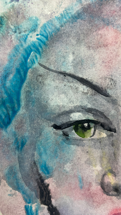 Veiled Gaze – Original Watercolor, 9x12 (22.9 x 30.5 cm)
