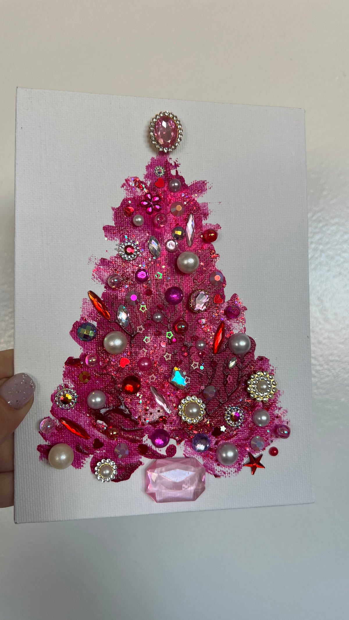 Original Painting "Pink Pearl" Christmas Tree 5x7