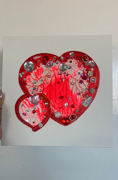Two hearts, one love an original 3D heart painting, 10×10 in (25.4×25.4 cm)