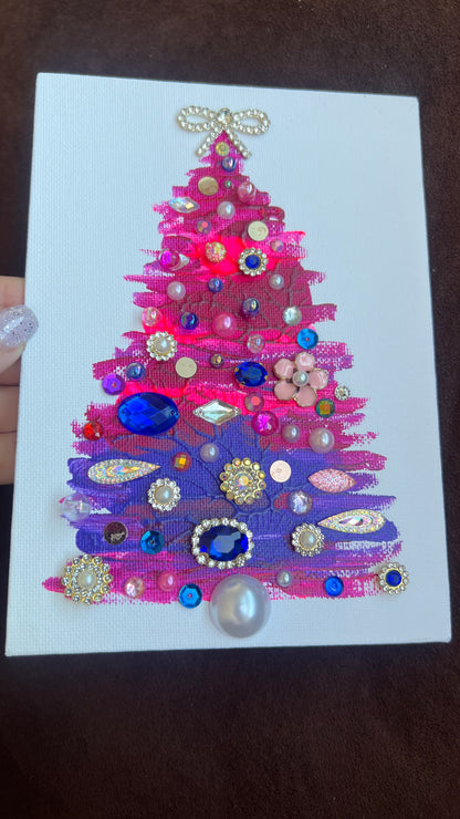 Handmade Christmas tree Pink & Purple Rhinestone - 5x7