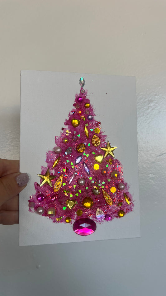 Original Painting "Pink Starlight" Christmas Tree 5x7