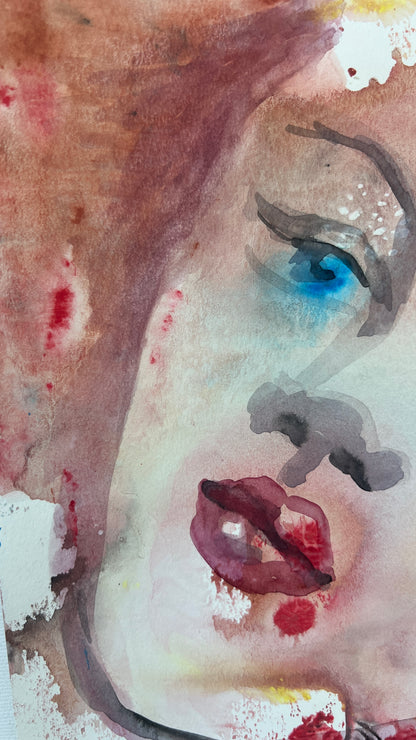 Original Watercolor Painting "Sky Eyes" Portrait 9x12