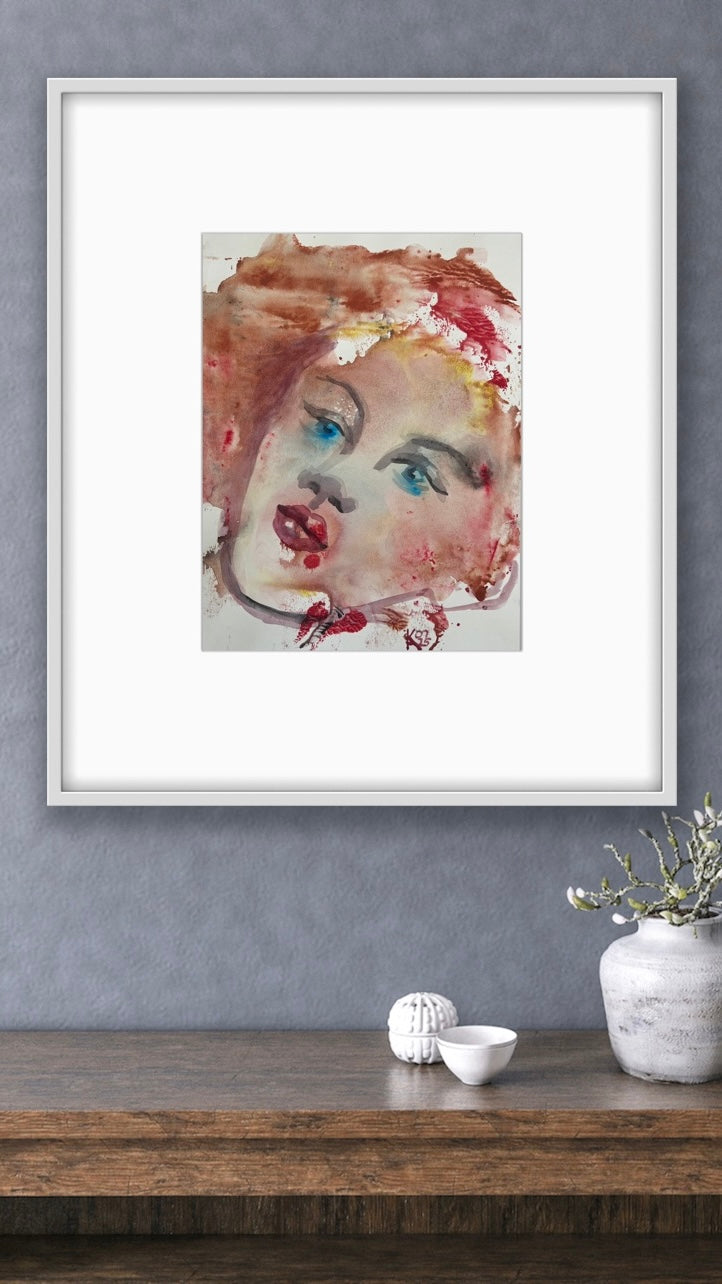 Original Watercolor Painting "Sky Eyes" Portrait 9x12