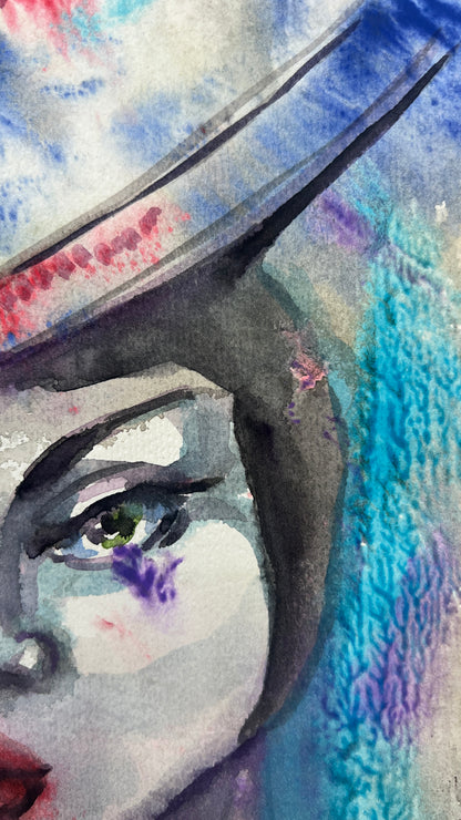 Original watercolor painting The Flower Hat 11x14 inch