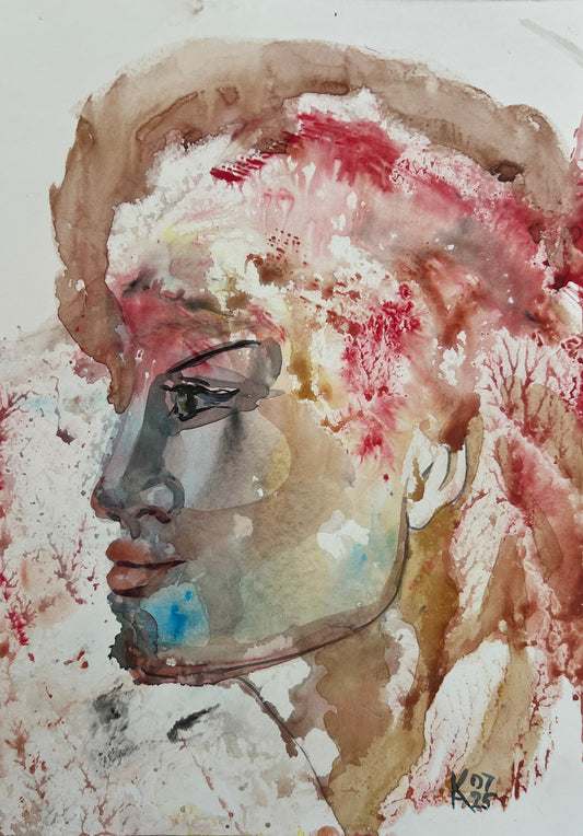 Love, Unspoken original watercolor portrait, 9×12 in (23×30.5 cm).