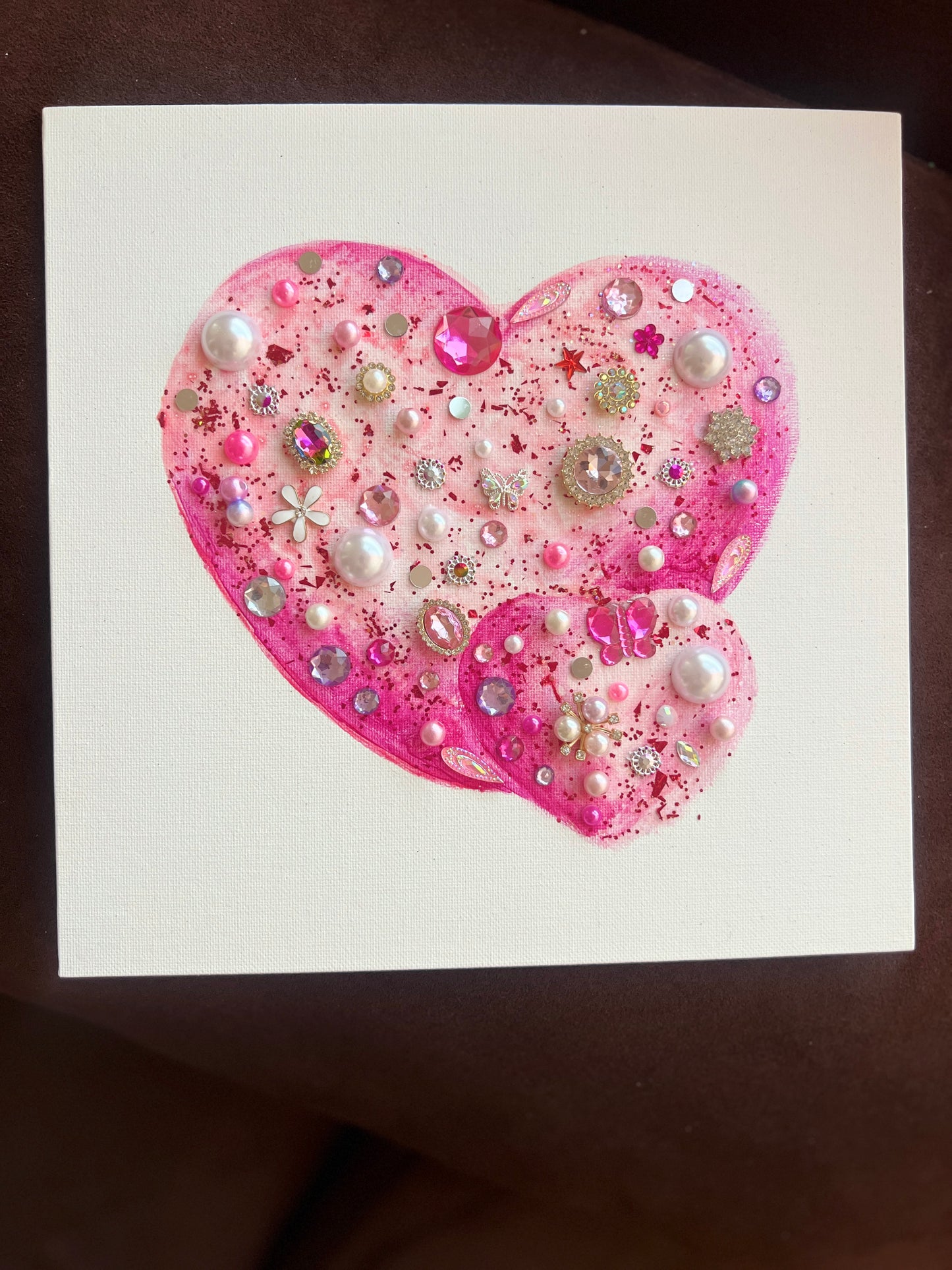 Pink Glitter Jeweled Hearts – 10x10 Original painting