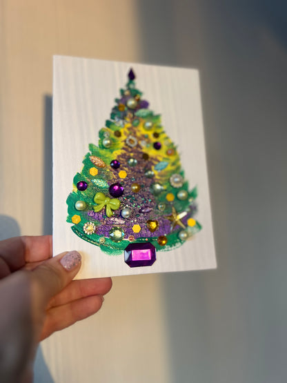 Purple, Gold & Green Jeweled Christmas Tree – 5x7 Original painting