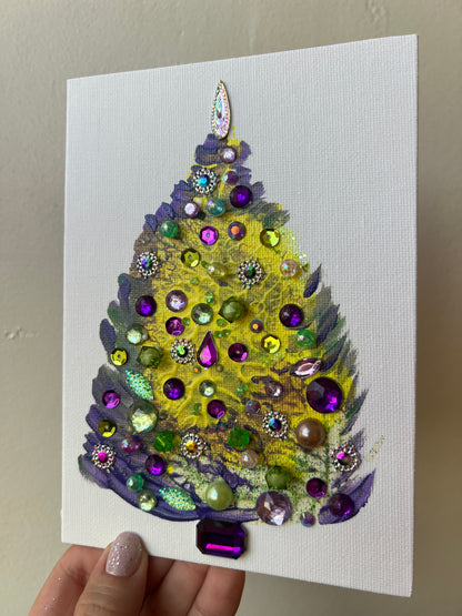 Purple, Lime & Gold Jeweled Christmas Tree – 5x7 Original painting