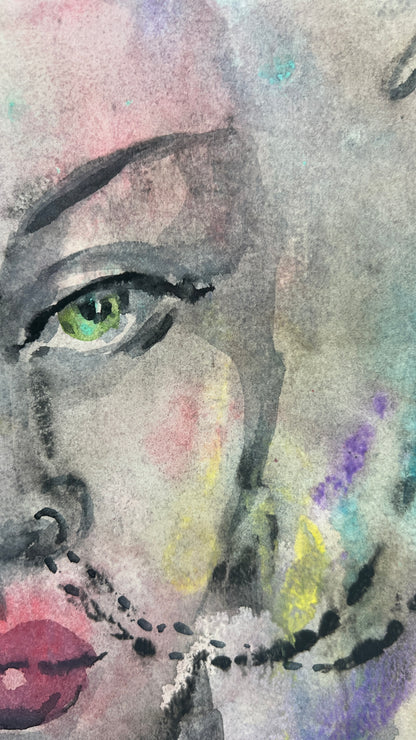 Veiled Gaze – Original Watercolor, 9x12 (22.9 x 30.5 cm)