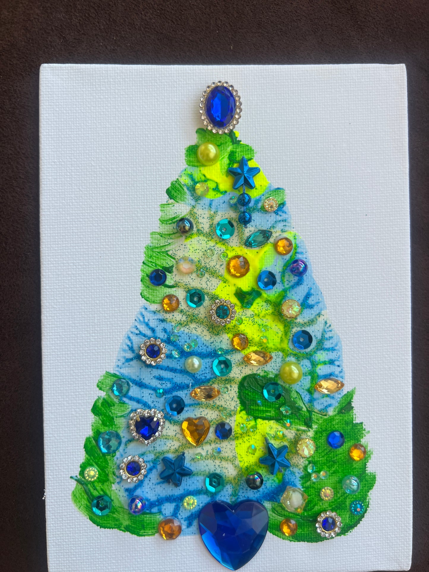 Blue & Lime Jeweled Christmas Tree – 5x7 Original painting