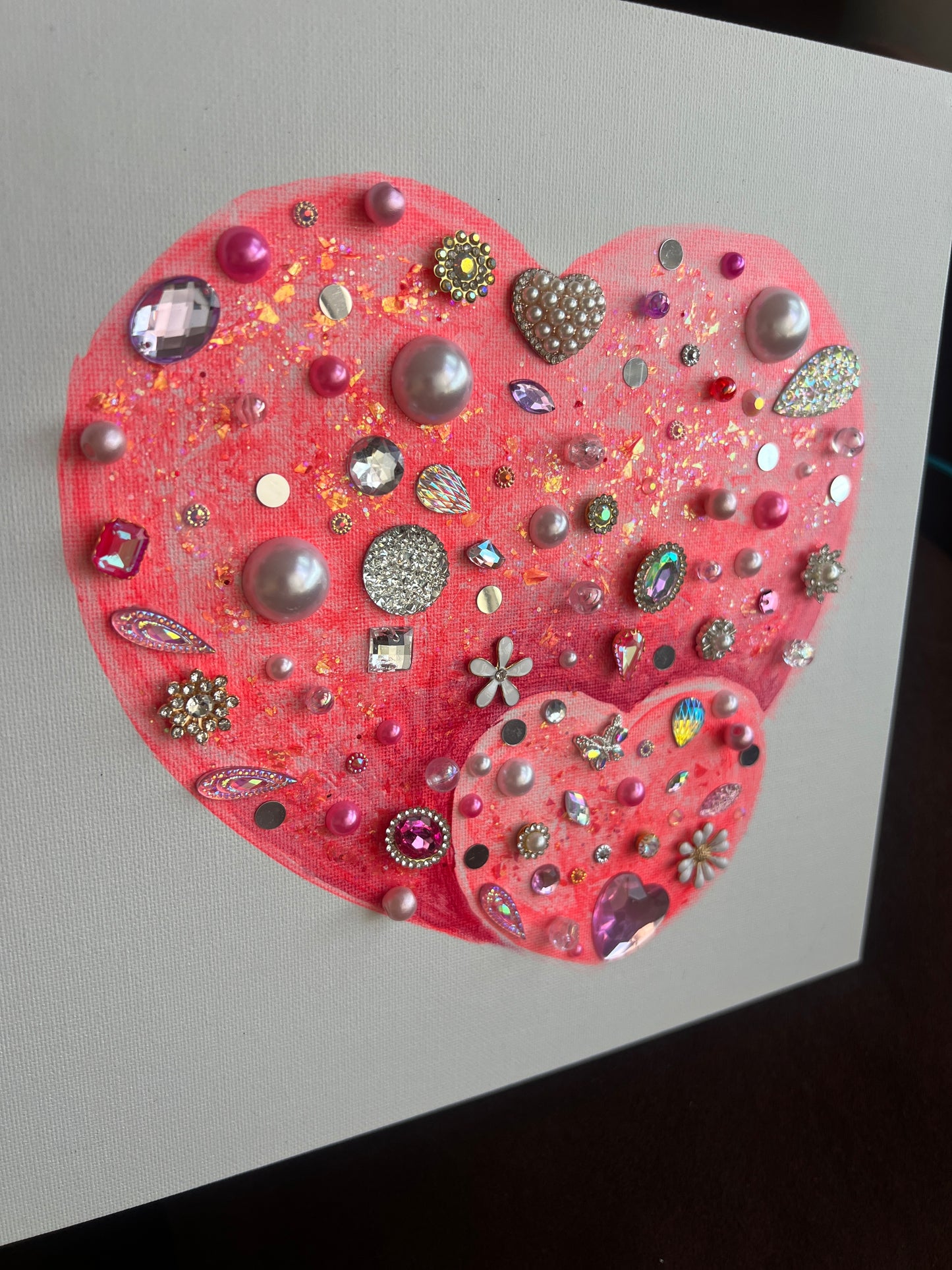 Pink Jeweled Hearts – 10x10 Original painting
