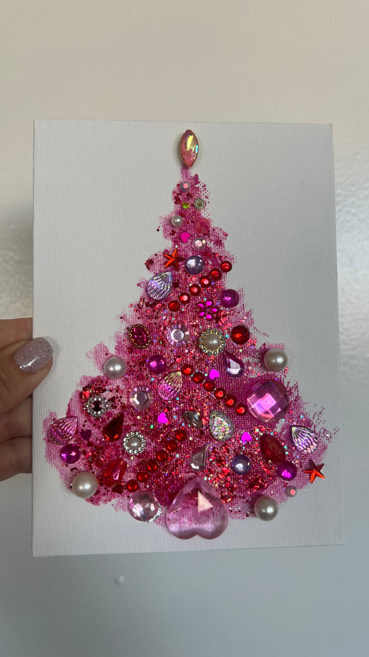 Original Painting "Pink Heart" Christmas Tree 5x7