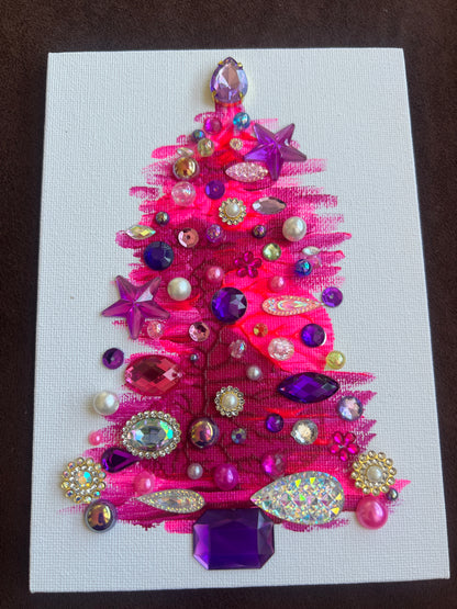 Pink & Purple Jeweled Christmas Tree - 5x7 Original