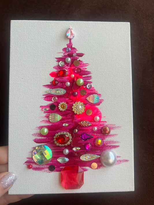 Handmade Textured Pink Christmas Tree Art – 5x7" (12.7x17.8 cm) Canvas Board