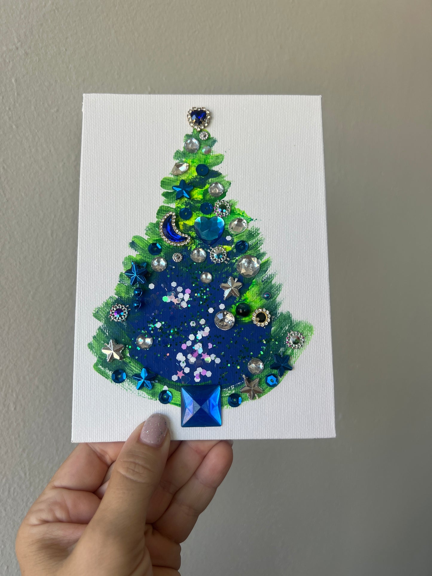 Starry Night Jeweled Christmas Tree – 5x7 Original painting