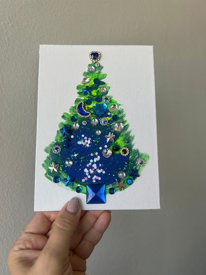 Starry Night Jeweled Christmas Tree – 5x7 Original painting