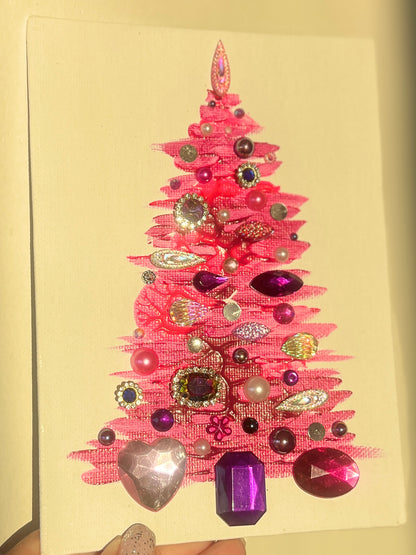 Handmade Textured Pink Christmas Tree Art – 5x7" (12.7x17.8 cm) Canvas Board