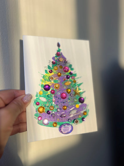 Purple & Gold Jeweled Christmas Tree – 5x7 Original painting