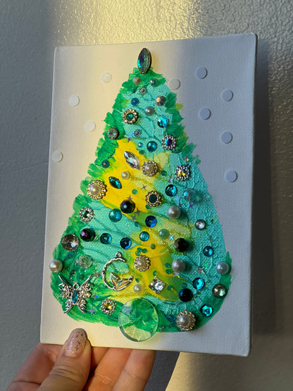 Enchanted Jeweled Christmas Tree with Fairy – 5x7 Original painting