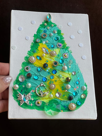 Enchanted Jeweled Christmas Tree with Fairy – 5x7 Original painting