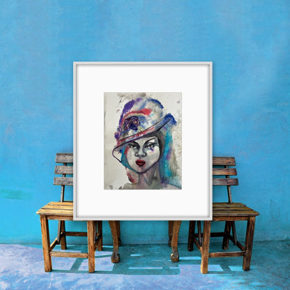 Original watercolor painting The Flower Hat 11x14 inch