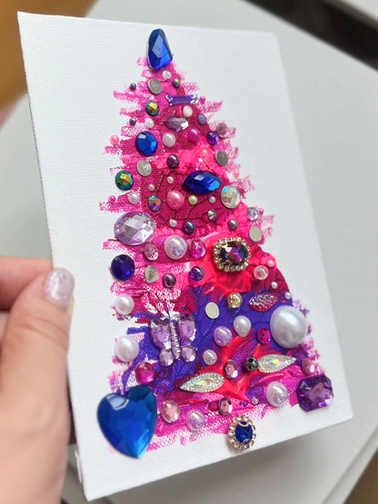 Handmade Textured Pink & Purple Christmas Tree Art – 5x7" (12.7x17.8 cm) Canvas Board