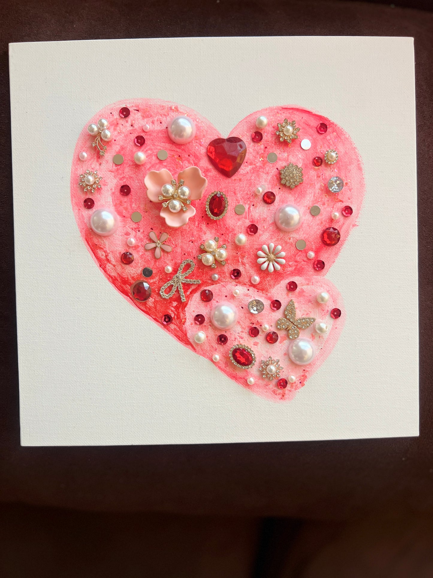 Pink & Ruby Jeweled Hearts – 10x10 Original painting