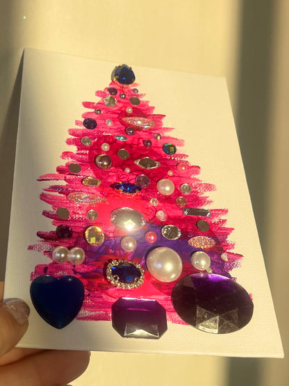 Handmade Textured Pink Christmas Tree Art – 5x7" (12.7x17.8 cm) Canvas Board