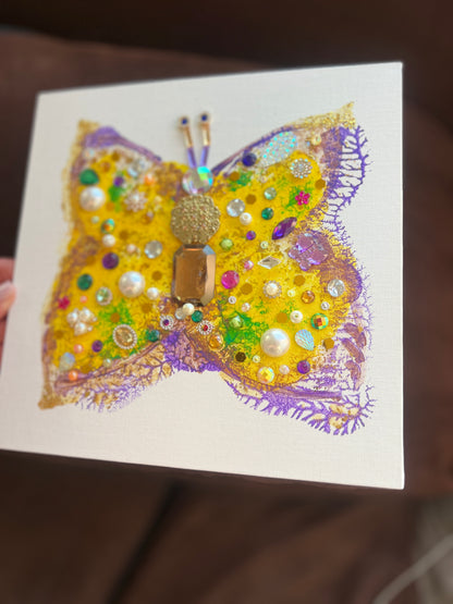 Golden Jeweled Butterfly – 10x10 Original painting