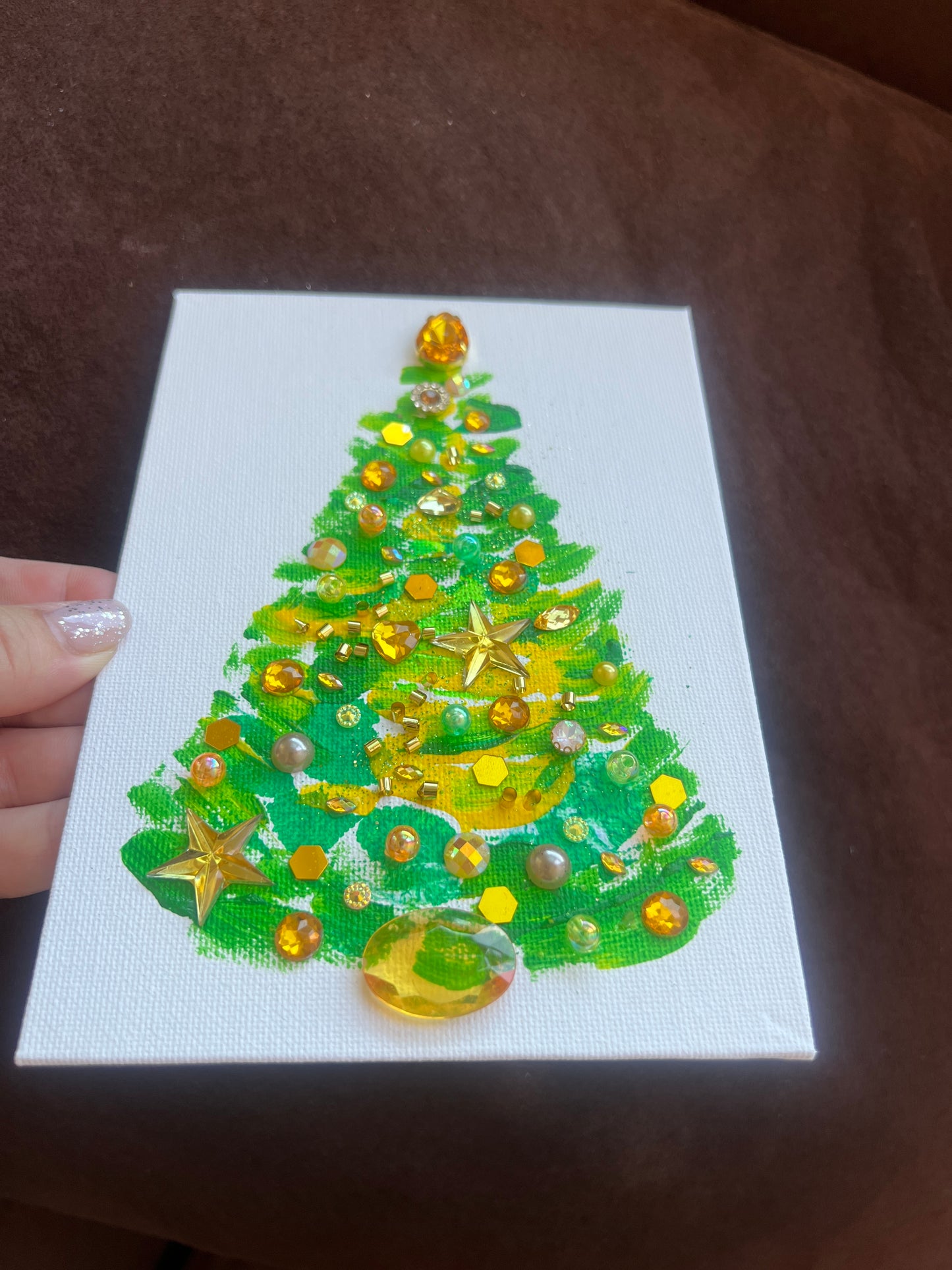 Green & Gold Jeweled Christmas Tree – 5x7 Original painting