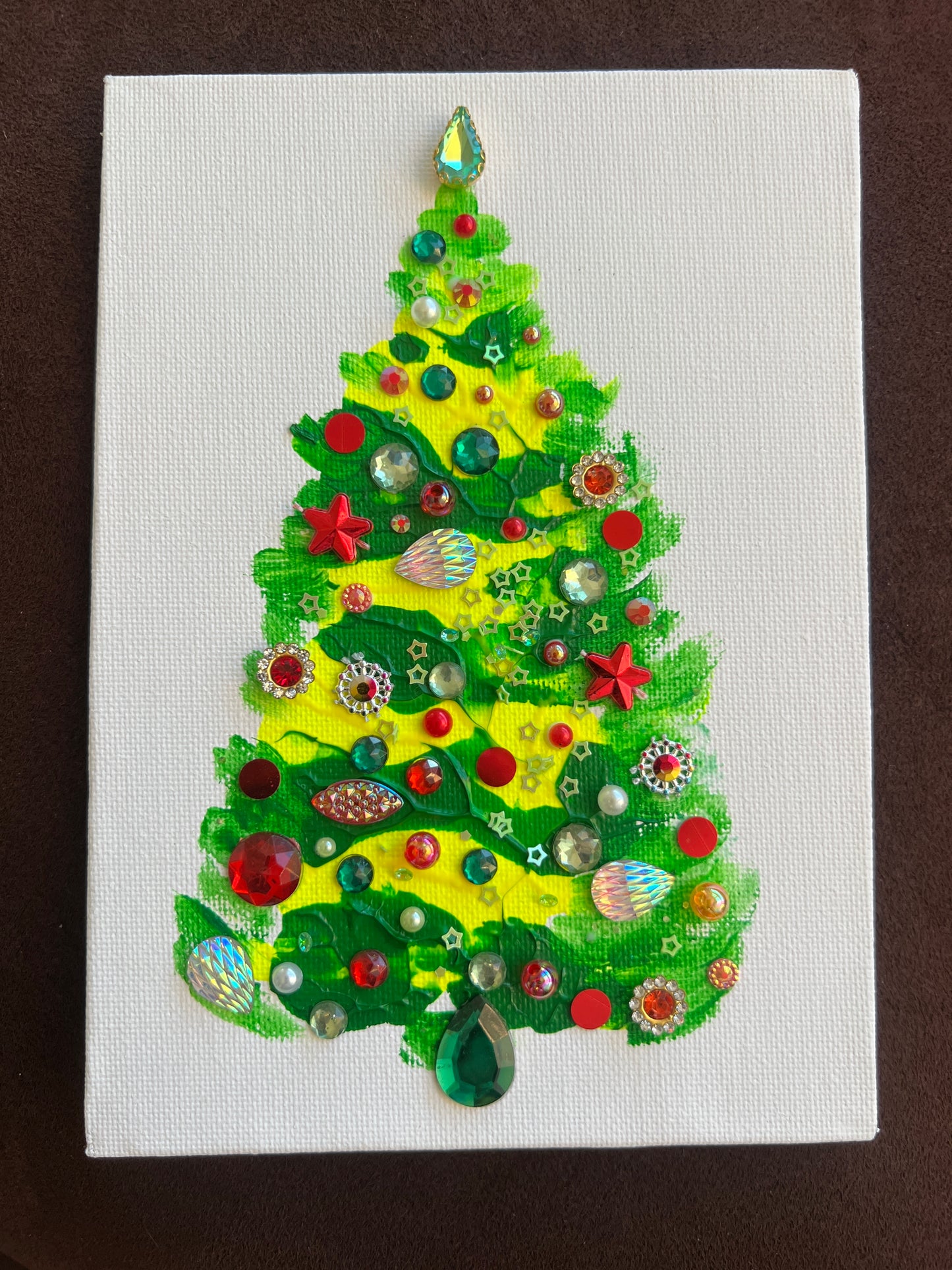 Classic Red & Green Jeweled Christmas Tree – 5x7 Original painting