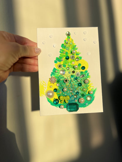Christmas Winter Wonderland Jeweled Tree – 5x7 Original painting