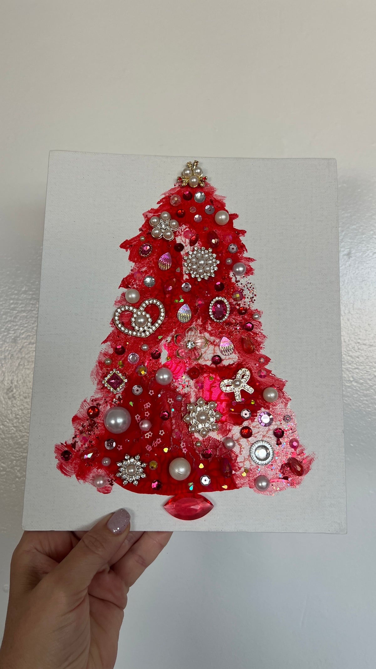 Original Painting "Scarlet Heart" Christmas Tree 8x10