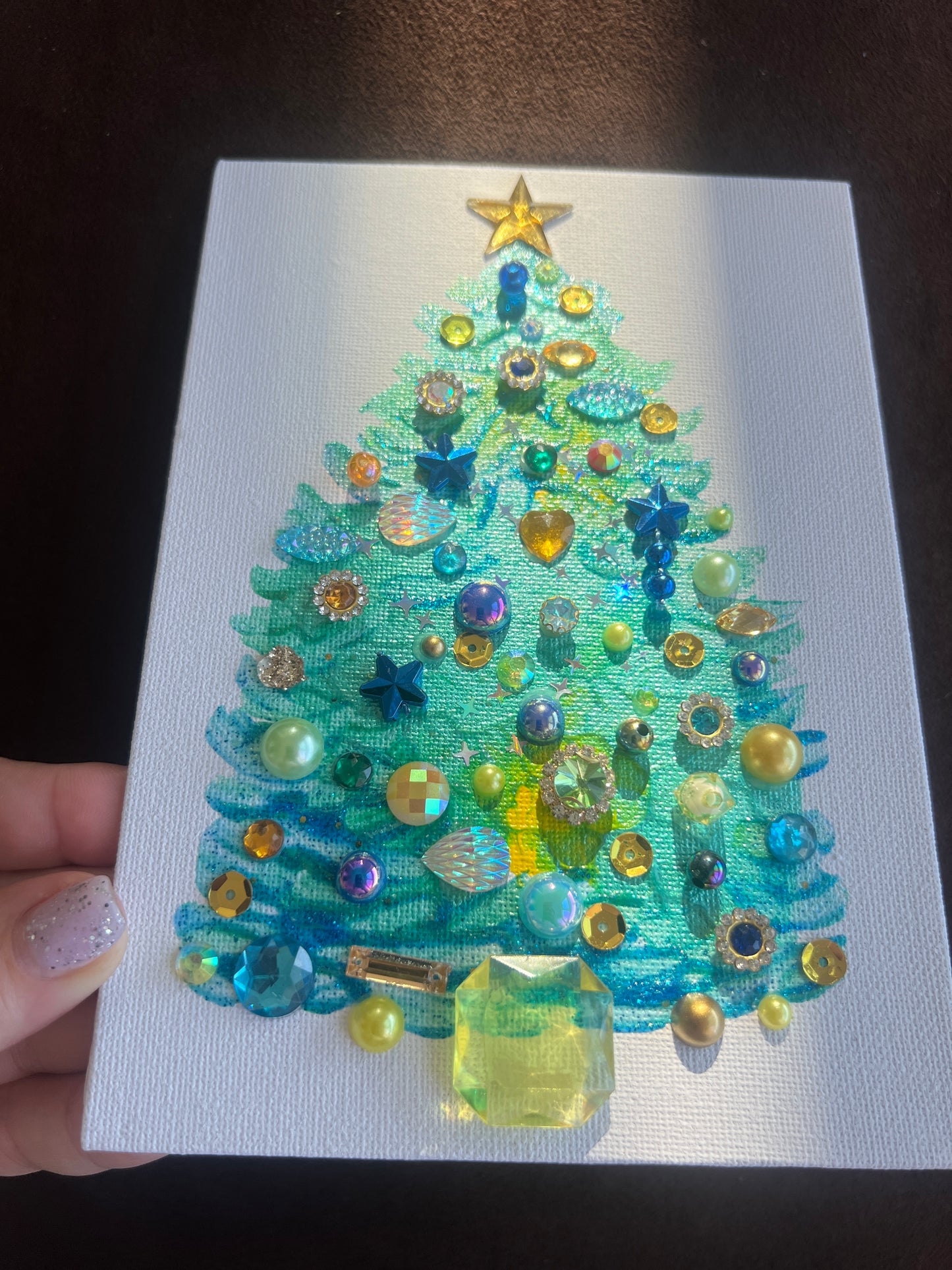 Jeweled Christmas Tree Art – 5x7 Original painting