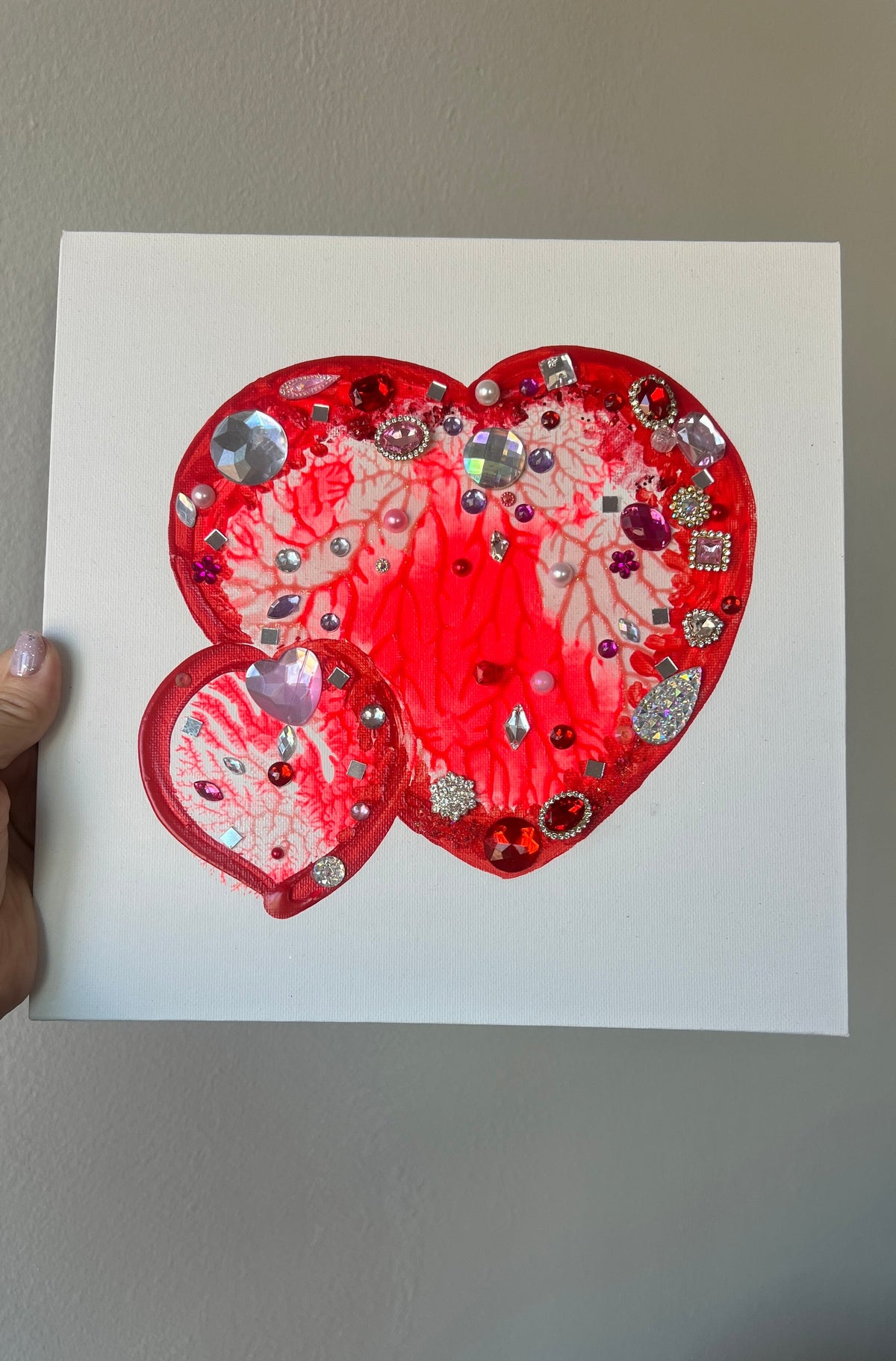 Two hearts, one love an original 3D heart painting, 10×10 in (25.4×25.4 cm)