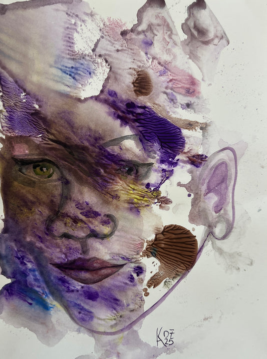 Original Watercolor Painting "Violet Listening" Portrait 9x12