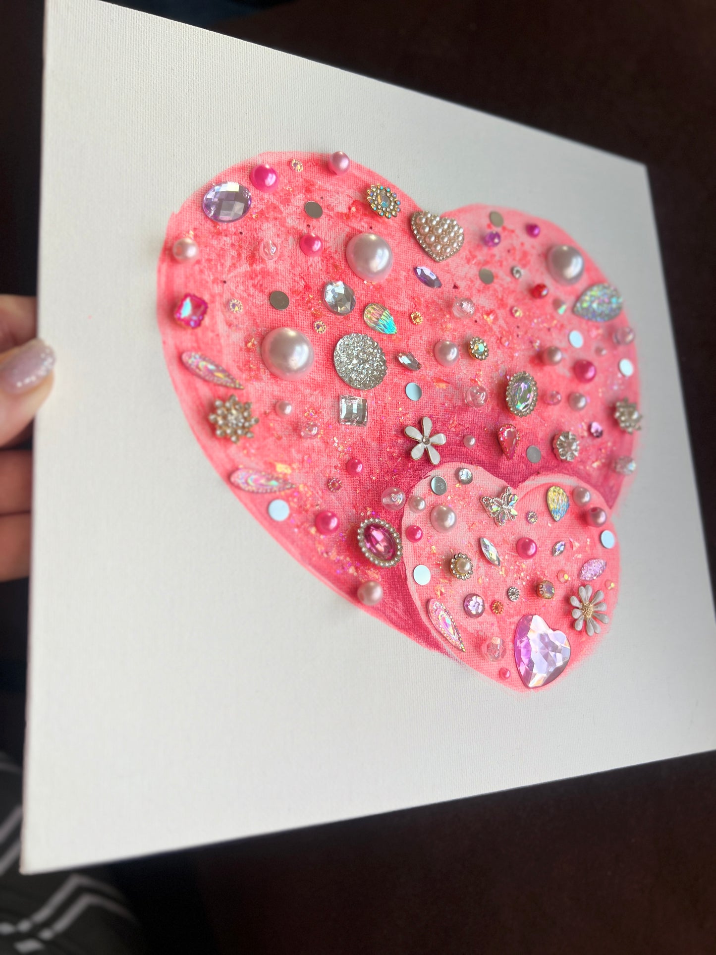 Pink Jeweled Hearts – 10x10 Original painting