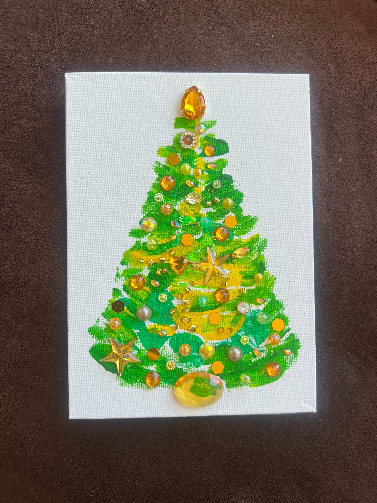 Green & Gold Jeweled Christmas Tree – 5x7 Original painting