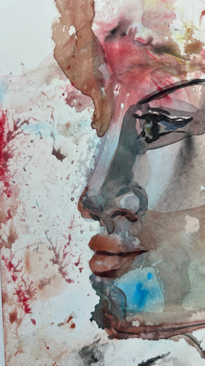 Love, Unspoken original watercolor portrait, 9×12 in (23×30.5 cm).