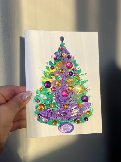 Purple & Gold Jeweled Christmas Tree – 5x7 Original painting