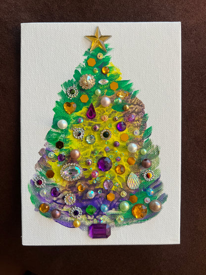 Purple, Gold & Green Jeweled Christmas Tree – 5x7 Original painting