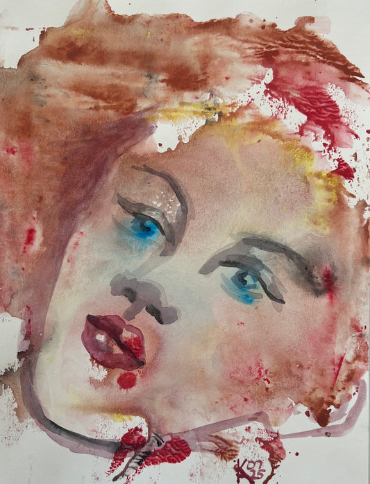 Original Watercolor Painting "Sky Eyes" Portrait 9x12