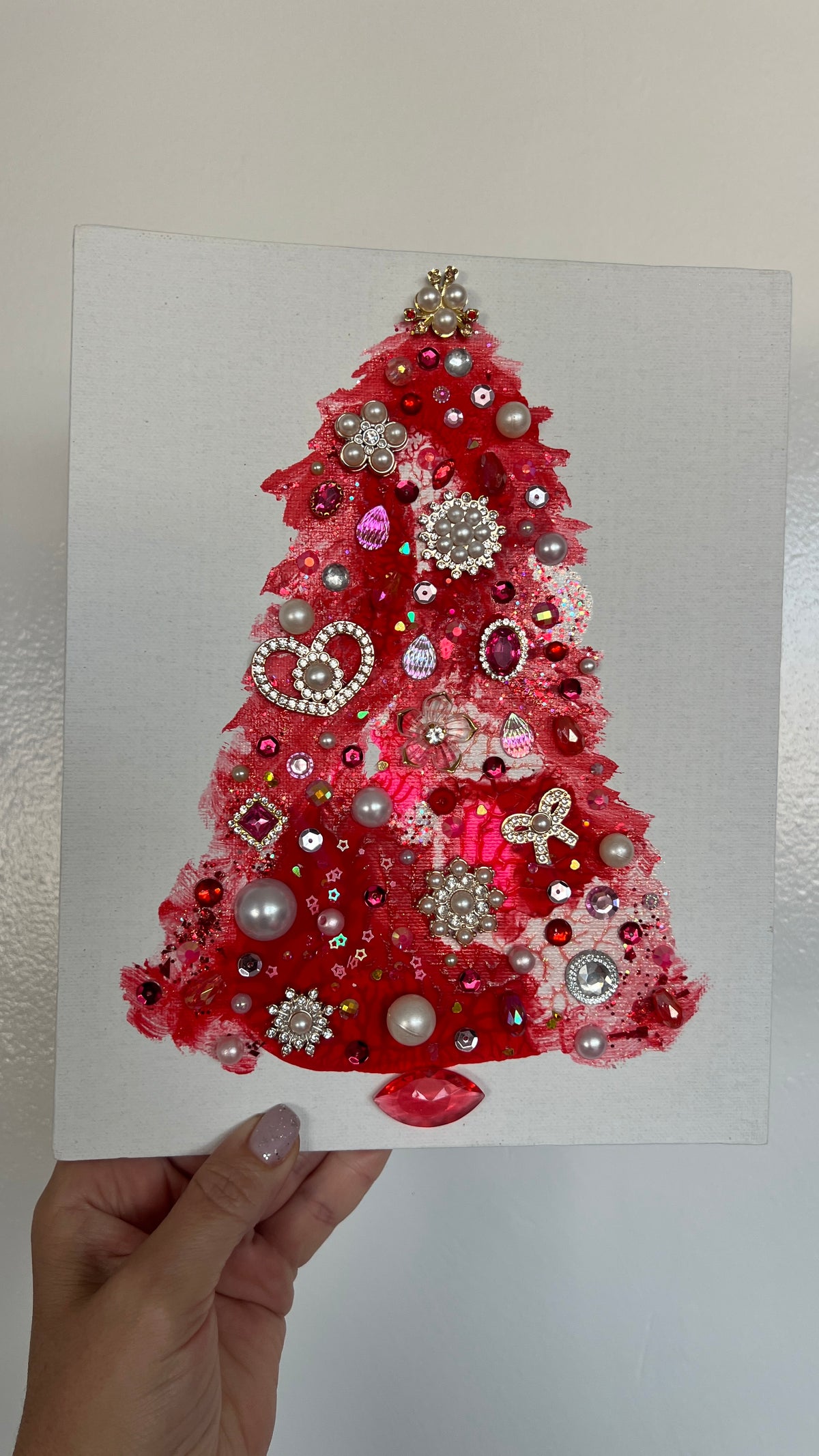 Original Painting "Scarlet Heart" Christmas Tree 8x10