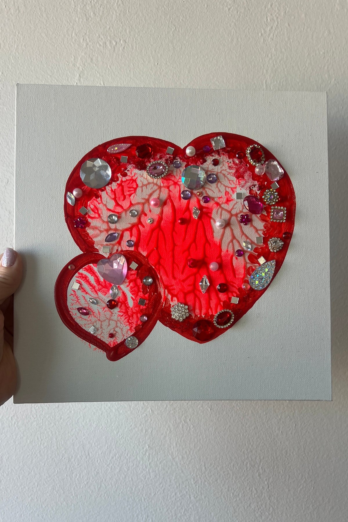 Two hearts, one love an original 3D heart painting, 10×10 in (25.4×25.4 cm)