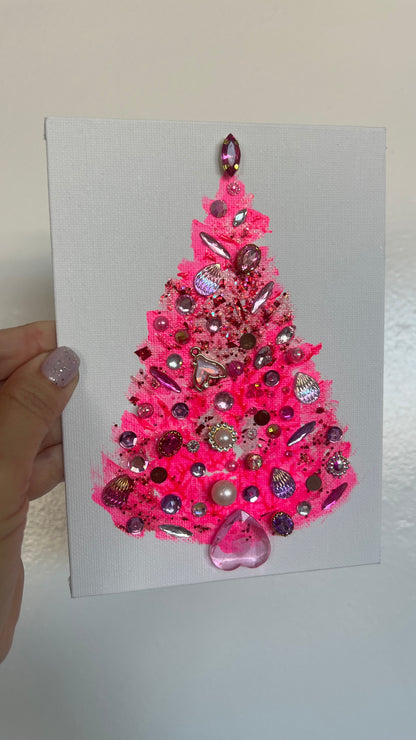 Original Painting "Pink Noel" Christmas Tree 5x7