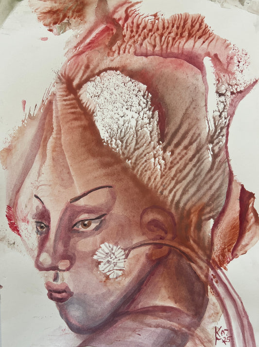 Original Watercolor Painting "Terracotta Muse" Portrait 9x12