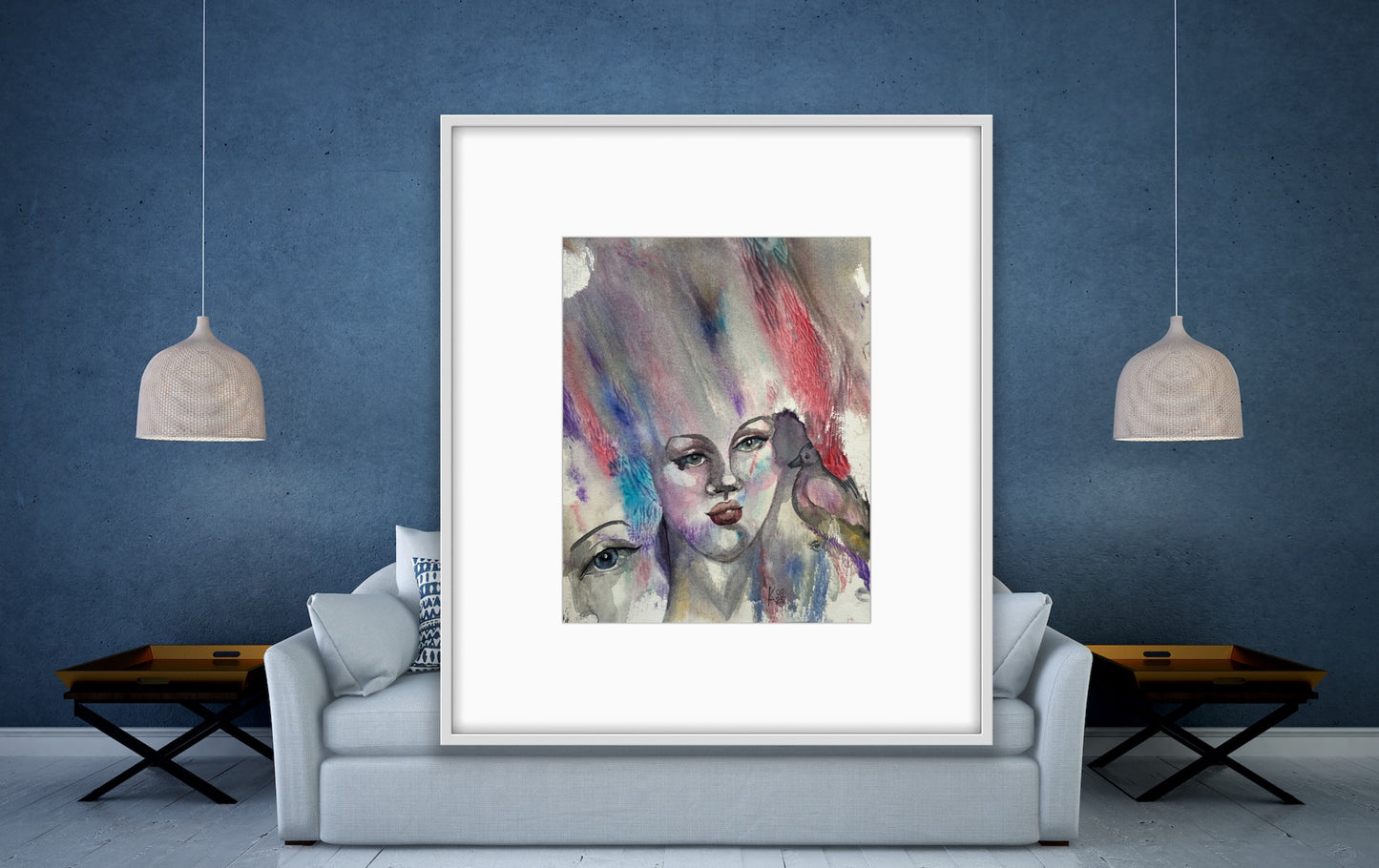 The Bird Whisperer Original Watercolor Painting, 11 x 14 inches (28 x 36 cm)
